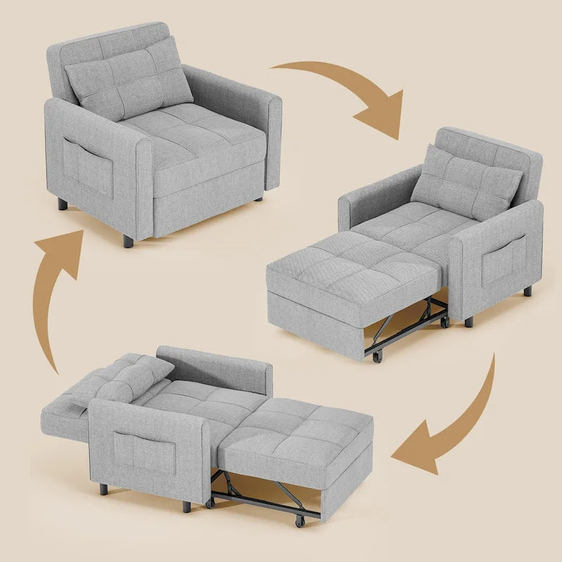 Rozkładany fotel do spania 3 w 1, rozkładana, regulowana i składana tapicerowana sofa wypoczynkowa