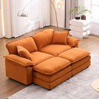 Zweisitzer-Sofa mit 2 Sitzkissen, 2 Kissen und 2 Hockern, bequemes Sofa – tiefes Wohnzimmer-Sofa, modulares Sofa