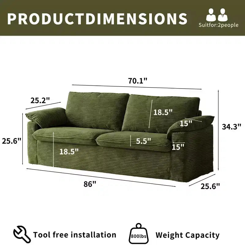 Dyonery 86 Cloud Loveseat-Sofa mit tiefer Sitzfläche und breiten Armlehnenkissen, stabilem Rahmen und atmungsaktivem ergonomischem Design