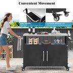 Isola da cucina per esterni con piano in acciaio inox, tavolo carrello per barbecue in metallo con mobiletto contenitore - N/A