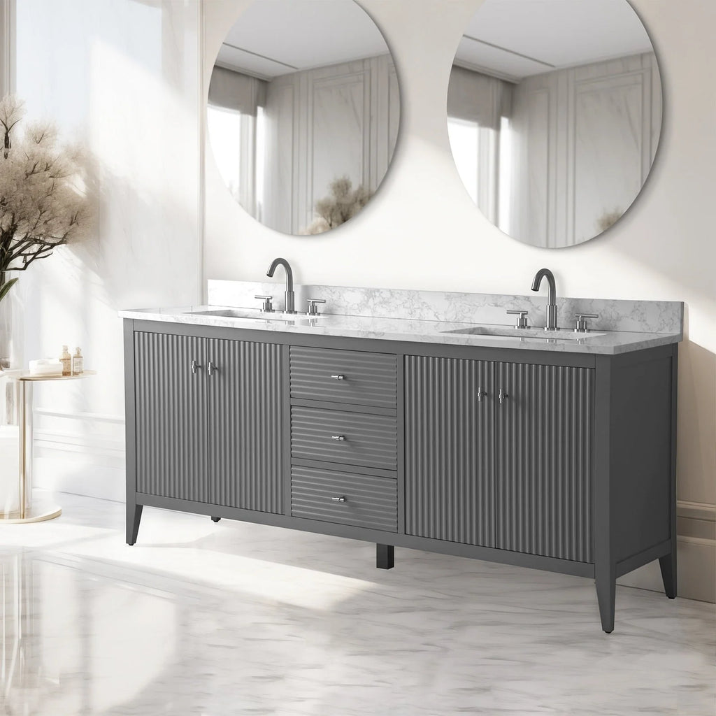 Mobile bagno Vanity Art 72 con doppio lavabo e piano in marmo composito