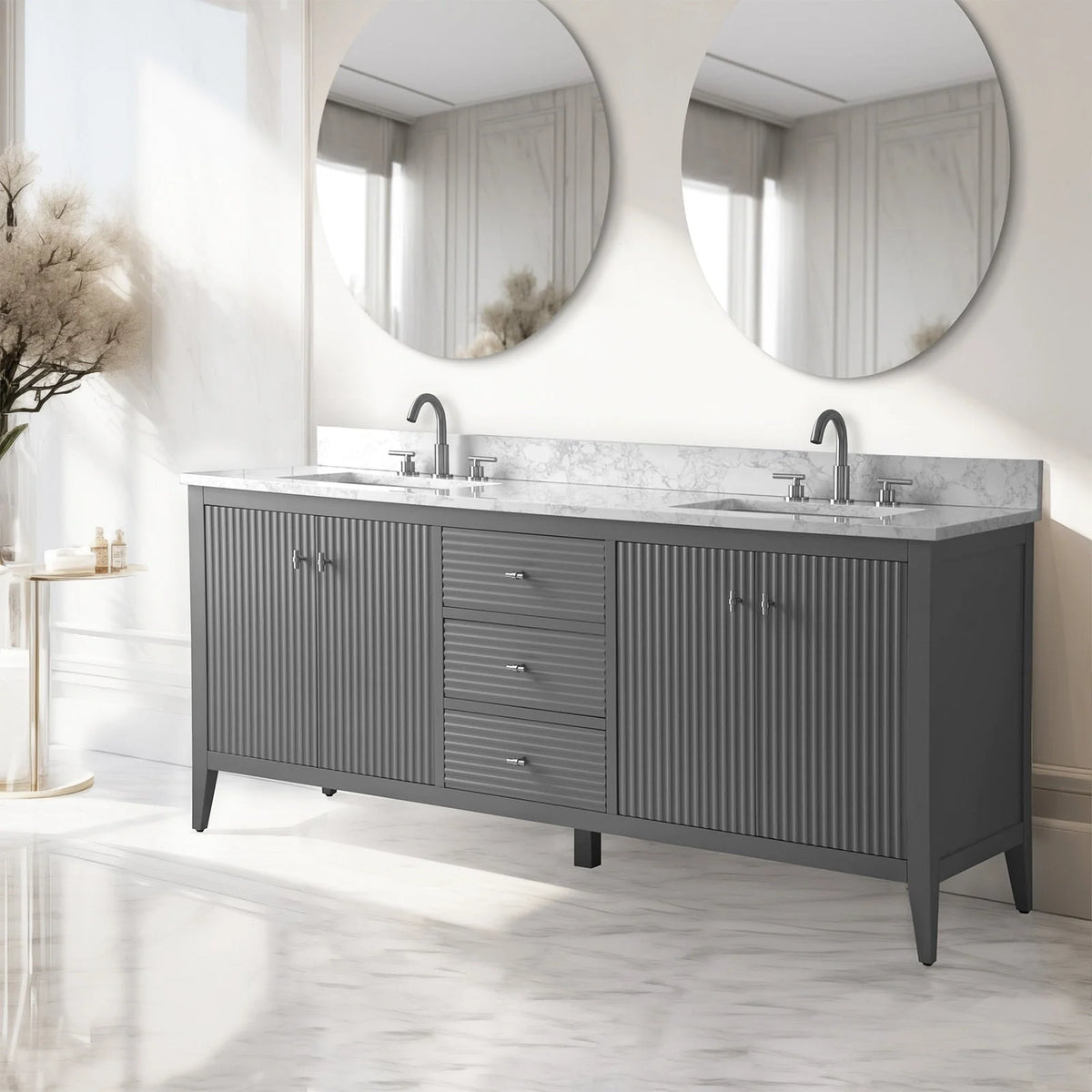 Mobile bagno Vanity Art 72 con doppio lavabo e piano in marmo composito