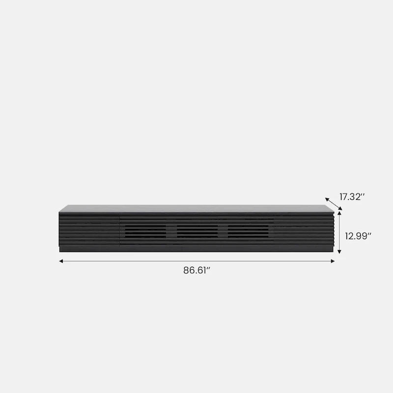 Minimalistický TV stolek se zásuvkami, masivní dřevěná mediální konzole s úložnými skříňkami, výklopnými dvířky, ořechovou dýhou, plně sestavený