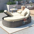 Letto prendisole da esterno per patio, daybed per 2 persone con cuscini e guanciali
