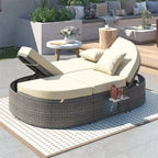 Letto prendisole da esterno per patio, daybed per 2 persone con cuscini e guanciali