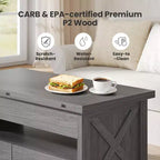 Table basse relevable avec espace de rangement, style ferme, avec deux tiroirs, pour le salon et le bureau à domicile