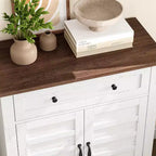 Rustikaler 80-cm-Stauraumschrank mit Lamellentüren, 3-fach höhenverstellbar, Doppeltürenschrank für Küche, Esszimmer und Homeoffice