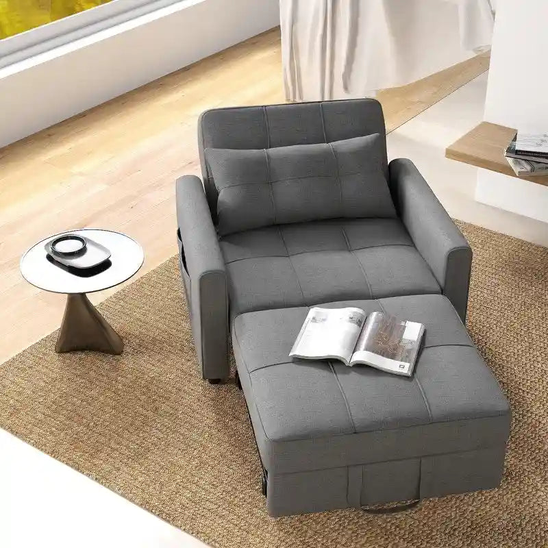 Rozkładany fotel do spania 3 w 1, rozkładana, regulowana i składana tapicerowana sofa wypoczynkowa