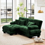 Sofá de dois lugares em forma de L, sofá modular em chenille com almofadas lombares