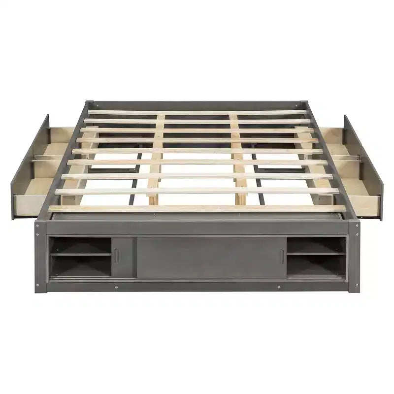 Cadre de lit plateforme Queen Whisen avec 4 tiroirs de rangement et rangement dans le pied de lit