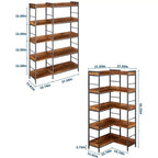 5-Tier L-Shape Corner Bookshelf  65 Industrial Wood & Metal Bookcase (Rustic Brown)  Reversible Storage for Living Room, Bedroom & Home Office