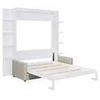 Whisen modernes Murphy-Bett in Queensize mit Holzrahmen, Wandbett mit Sofa und Regalen