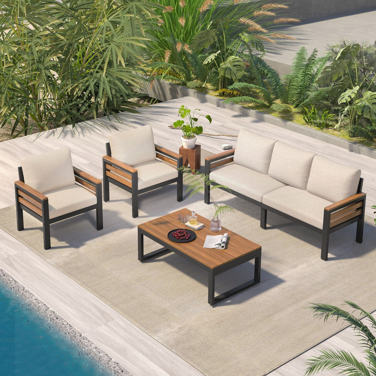 Conjunto de sofá de exterior com 4 peças
