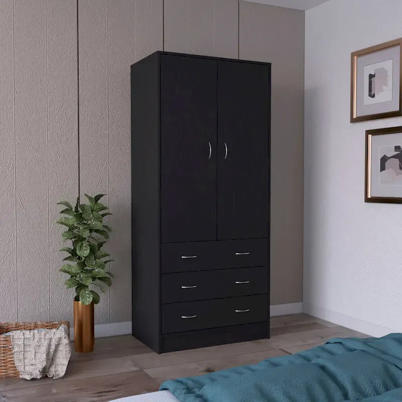 19 Moderne kledingkast met dubbele deur, 3 lades en 1 roede voor de slaapkamer