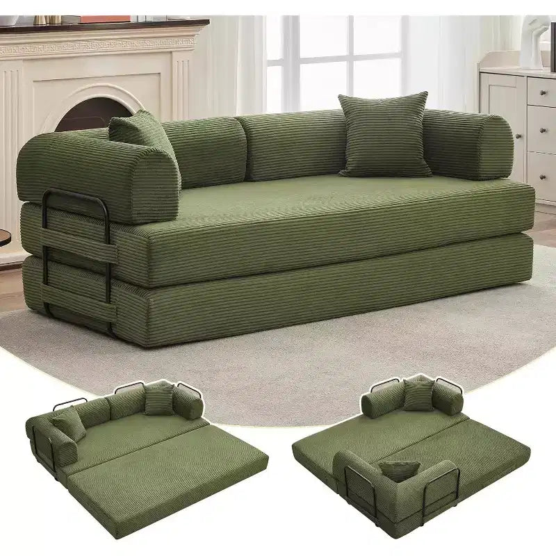 2-in-1-Schlafsofa, bequemes klappbares Cordsofa mit tiefer Sitzfläche und breiten Armlehnen, rahmenloses Sofa für Wohnzimmer und Wohnungen