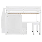 Letto a soppalco matrimoniale con scale, libreria, scrivania e guardaroba, mobile multifunzionale salvaspazio per bambini e ragazzi - bianco