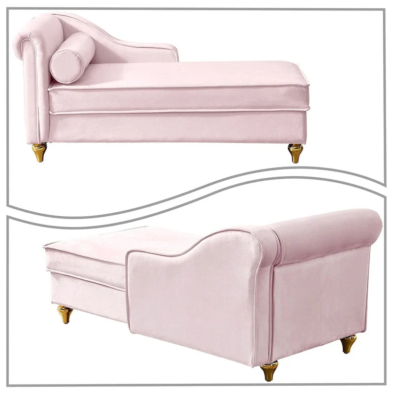 Elegante französische Chaiselongue mit Samtbezug, Stauraum und Kissen