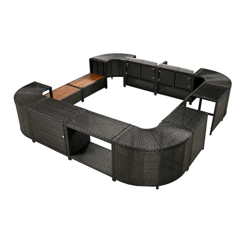 Spa-Umrandung, Spa-Gestell, viereckiges Outdoor-Lounge-Set aus Polyrattan