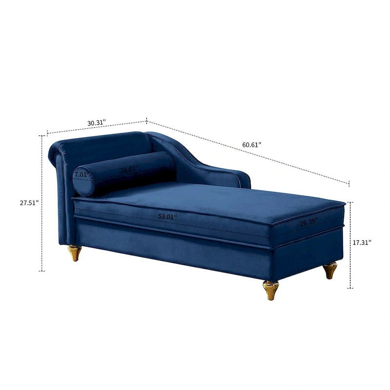 Elegante französische Chaiselongue mit Samtbezug, Stauraum und Kissen