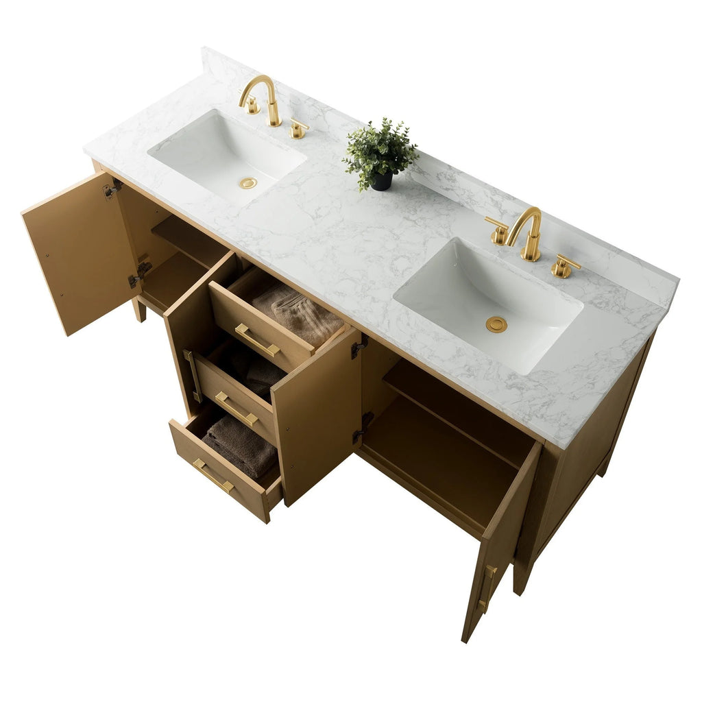 Mobile bagno Vanity Art 72 con doppio lavabo e piano in marmo composito