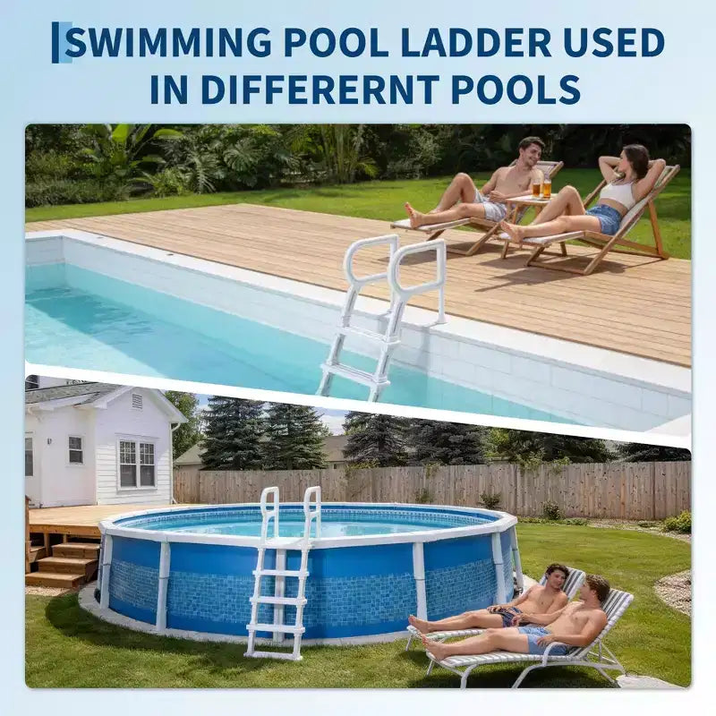 Échelle de piscine robuste à 5 marches avec deux mains courantes, marches solides en PE antidérapantes, capacité de 181 kg, compatible avec les piscines enterrées et hors sol de 122 à 137 cm