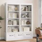 Bibliothèques et étagères de 64 po de hauteur, avec 3 tiroirs de rangement et 4 niveaux, double largeur, étagère ouverte pour bureau et salon