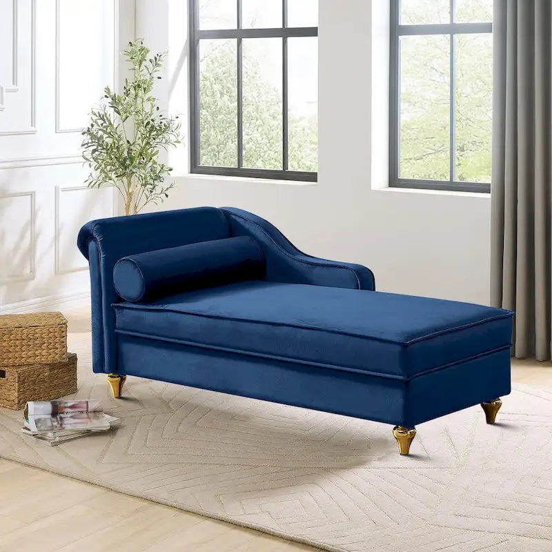 Elegante französische Chaiselongue mit Samtbezug, Stauraum und Kissen