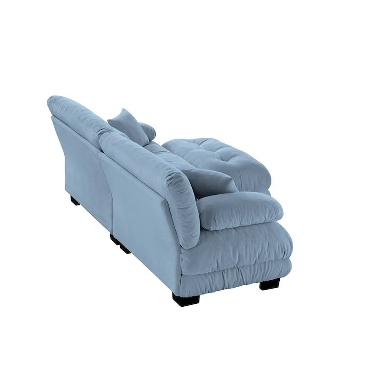 Sofá de dois lugares em forma de L, sofá modular em chenille com almofadas lombares