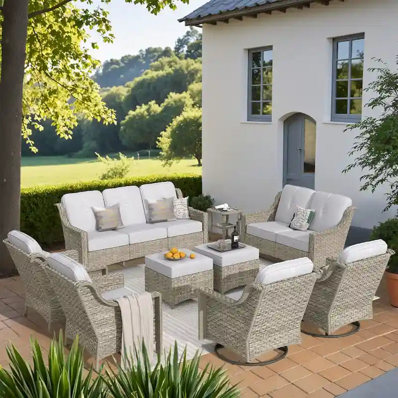 Ensemble de conversation de mobilier de patio extérieur XIZZI en 9 pièces avec fauteuil pivotant