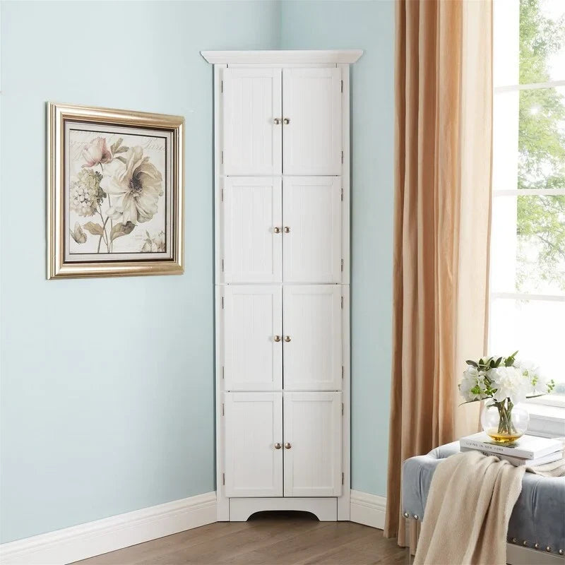 Meuble de rangement d’angle haut avec 8 portes et 4 étagères