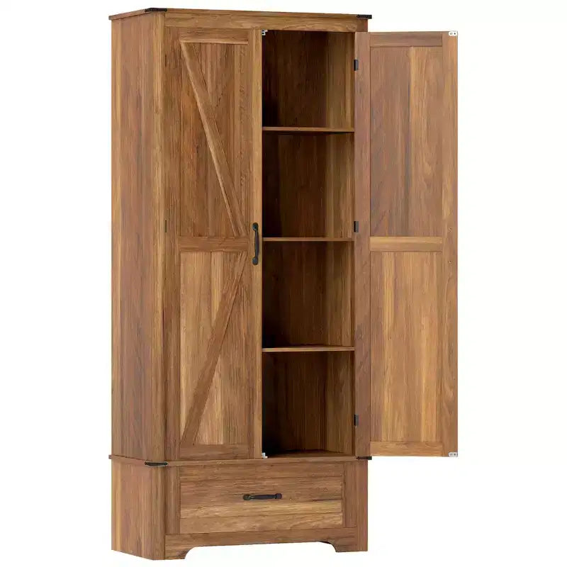 Armoire garde-manger de style champêtre HOMCOM 72 po avec portes de grange, grande armoire de rangement de cuisine avec étagères réglables et tiroir