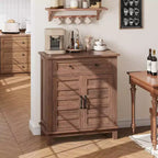 Rustikaler 80-cm-Stauraumschrank mit Lamellentüren, 3-fach höhenverstellbar, Doppeltürenschrank für Küche, Esszimmer und Homeoffice