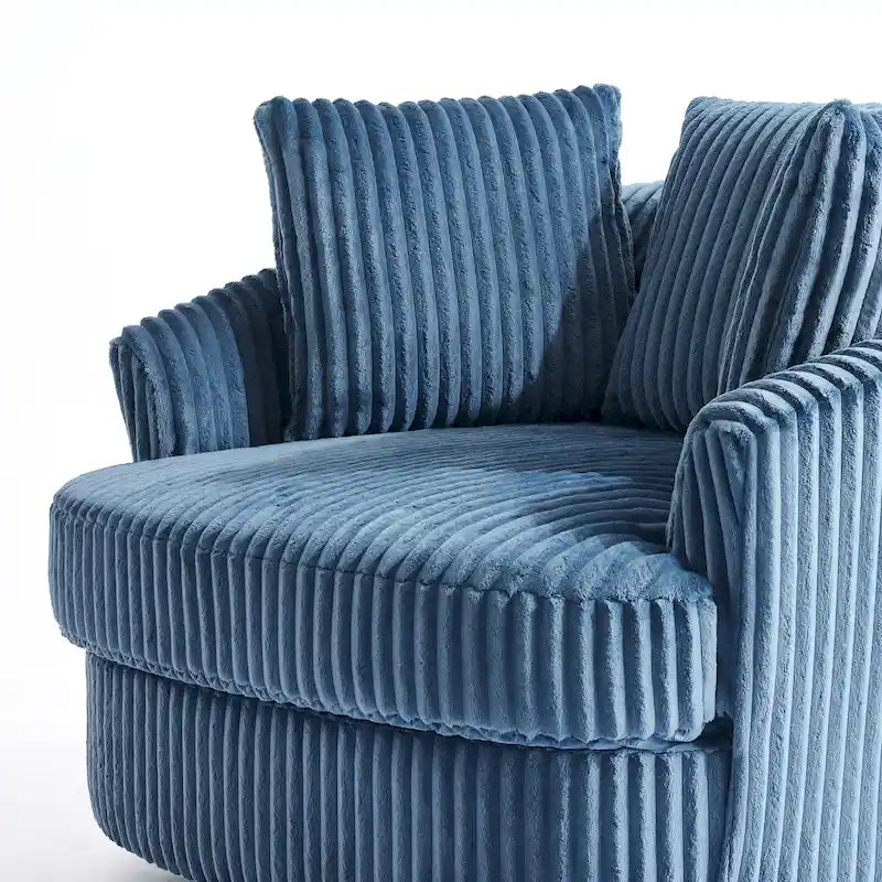 Fauteuil pivotant tonneau surdimensionné de 43 W en velours côtelé moelleux avec accoudoirs encastrés