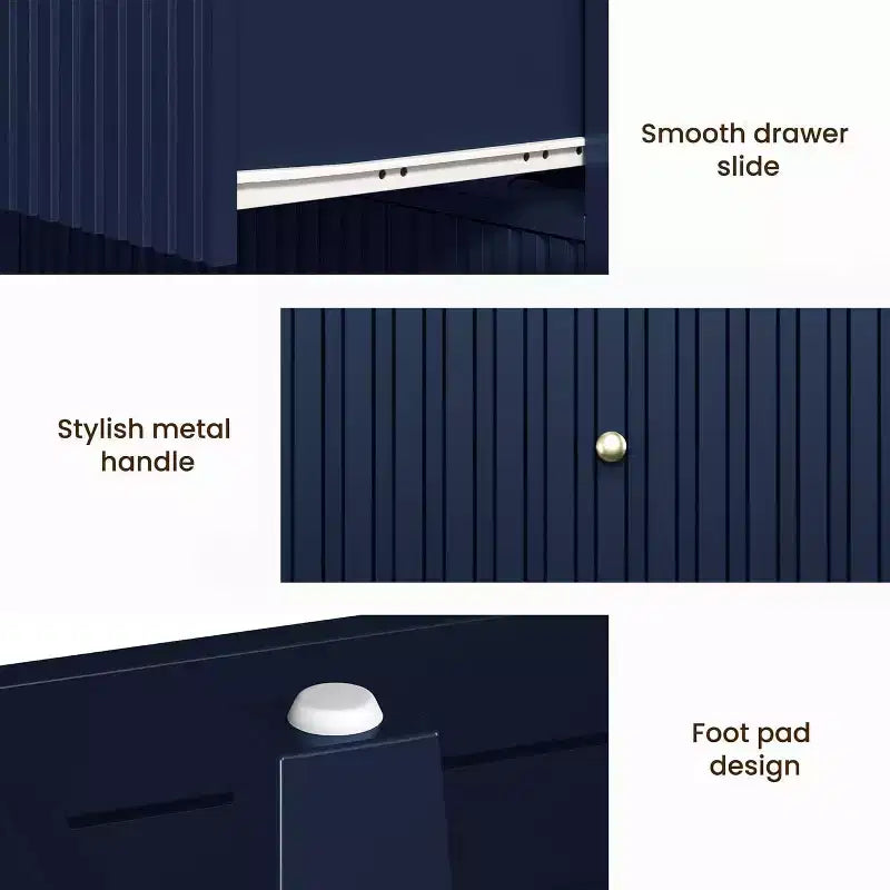 Comò Heynemo a 3 cassetti, comodino in legno verniciato alto 30 pollici con contenitore, ampia cassettiera moderna con guide a sfere