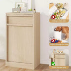 Kippbarer Mülleimer aus natürlicher Eiche, Mülleimer mit Stauraum und Schublade, versteckter Müllschrank, Wäschekorb für Küche, Esszimmer und Wohnzimmer