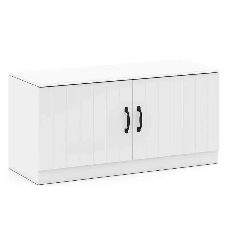 Banc à chaussures à 2 portes avec étagères réglables et espace de rangement dissimulé, naturel + blanc/Whi5te