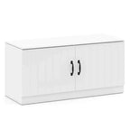 Banc à chaussures à 2 portes avec étagères réglables et espace de rangement dissimulé, naturel + blanc/Whi5te