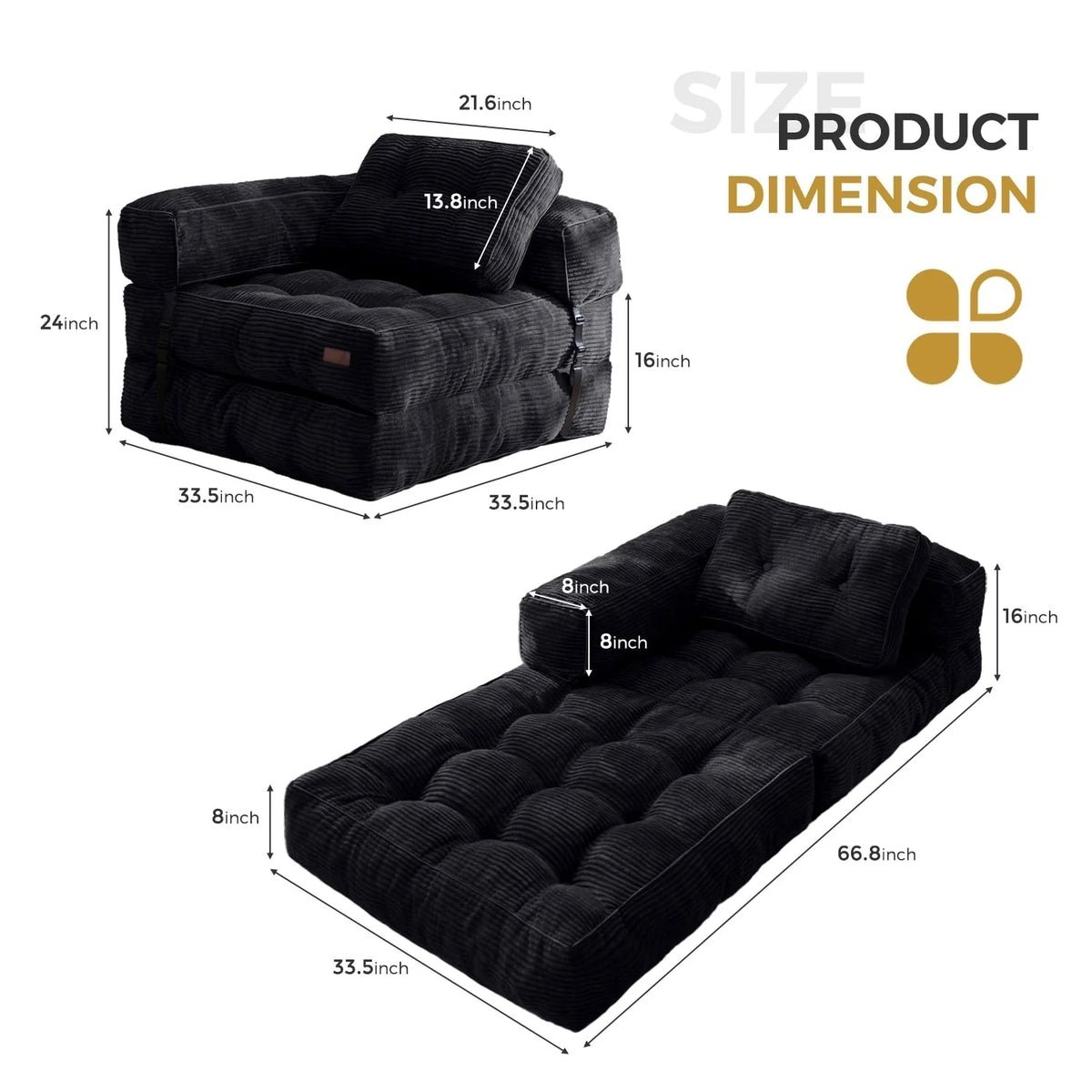 Składana sofa z funkcją spania, narożna sofa podłogowa w kształcie litery L