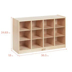 Meuble mobile à plateaux avec casiers et 15 bacs frontaux à ouverture en forme de cuillère, 3 x 4, mobilier pour enfants