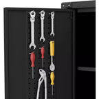 Armoire de rangement de garage à roulettes avec panneau perforé, armoire métallique verrouillable de 72 pouces de hauteur avec 2 portes et 4 étagères réglables pour atelier de garage