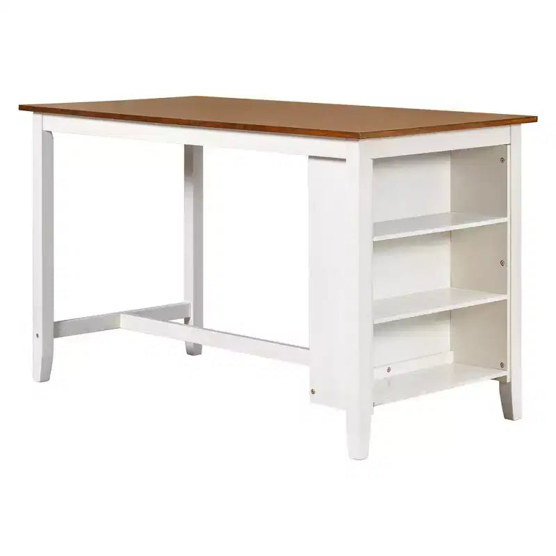 Conjunto Homy Casa de mesa de jantar e cadeiras de 5 peças, de altura de balcão, com prateleiras de arrumação, branco e nogueira, estilo quinta moderna