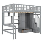 Lit mezzanine double en pin avec bureau et rangement