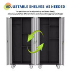 Armoire de rangement de garage à roulettes avec panneau perforé, armoire métallique verrouillable de 72 pouces de hauteur avec 2 portes et 4 étagères réglables pour atelier de garage