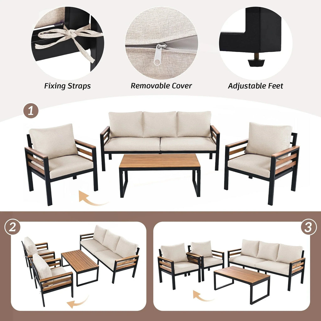 Conjunto de sofá de exterior com 4 peças