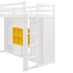 Lit mezzanine pour enfants avec armoire et étagères, cadre de lit mezzanine en bois avec meuble de rangement pour enfants et adolescents
