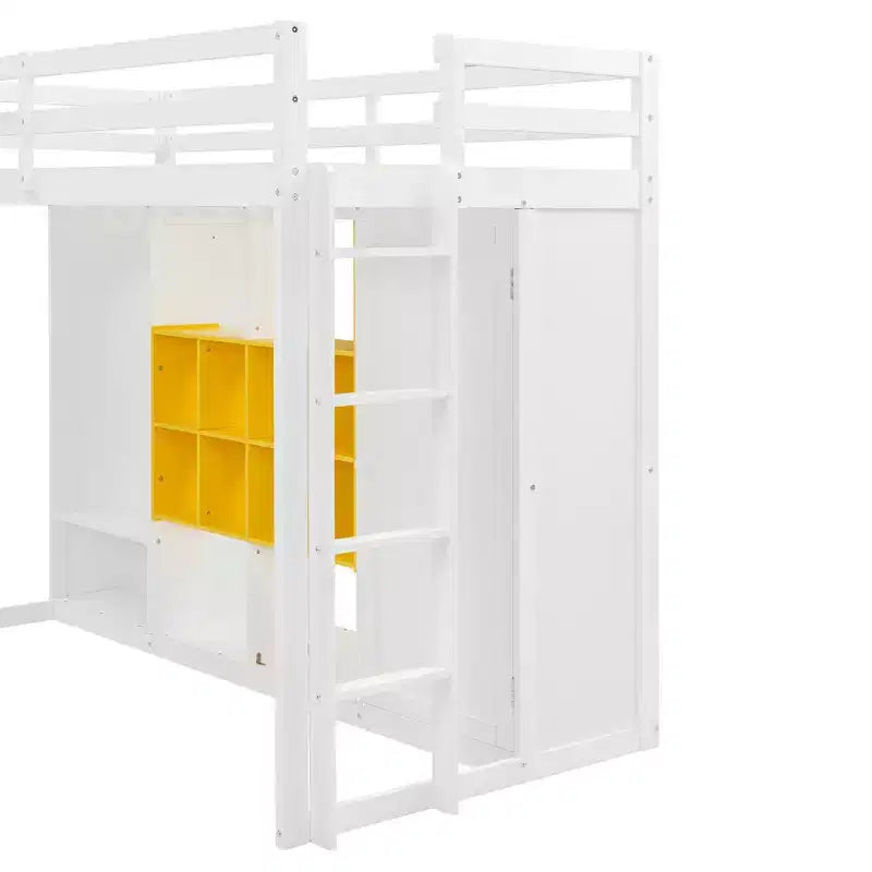 Lit mezzanine pour enfants avec armoire et étagères, cadre de lit mezzanine en bois avec meuble de rangement pour enfants et adolescents