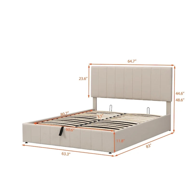 Polsterbett in Queen-Size-Größe mit hydraulischem Stauraumsystem – Beige