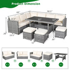 Costway 7-teiliges Dining-Set aus Polyrattan für die Terrasse mit Ecksofa, Couch und Hocker – Details anzeigen