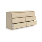 Signature Design by Ashley moderner Onita-Schrank mit 6 Schubladen, Kommode mit natürlicher brauner Holzoberfläche und grifflosem Design
