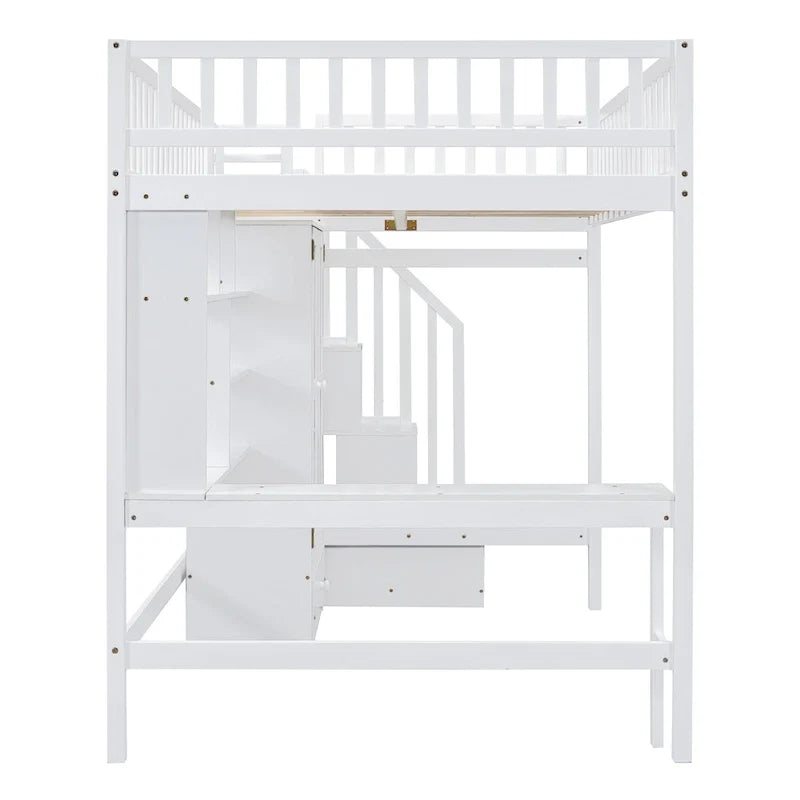 Lit mezzanine double en pin avec bureau et rangement
